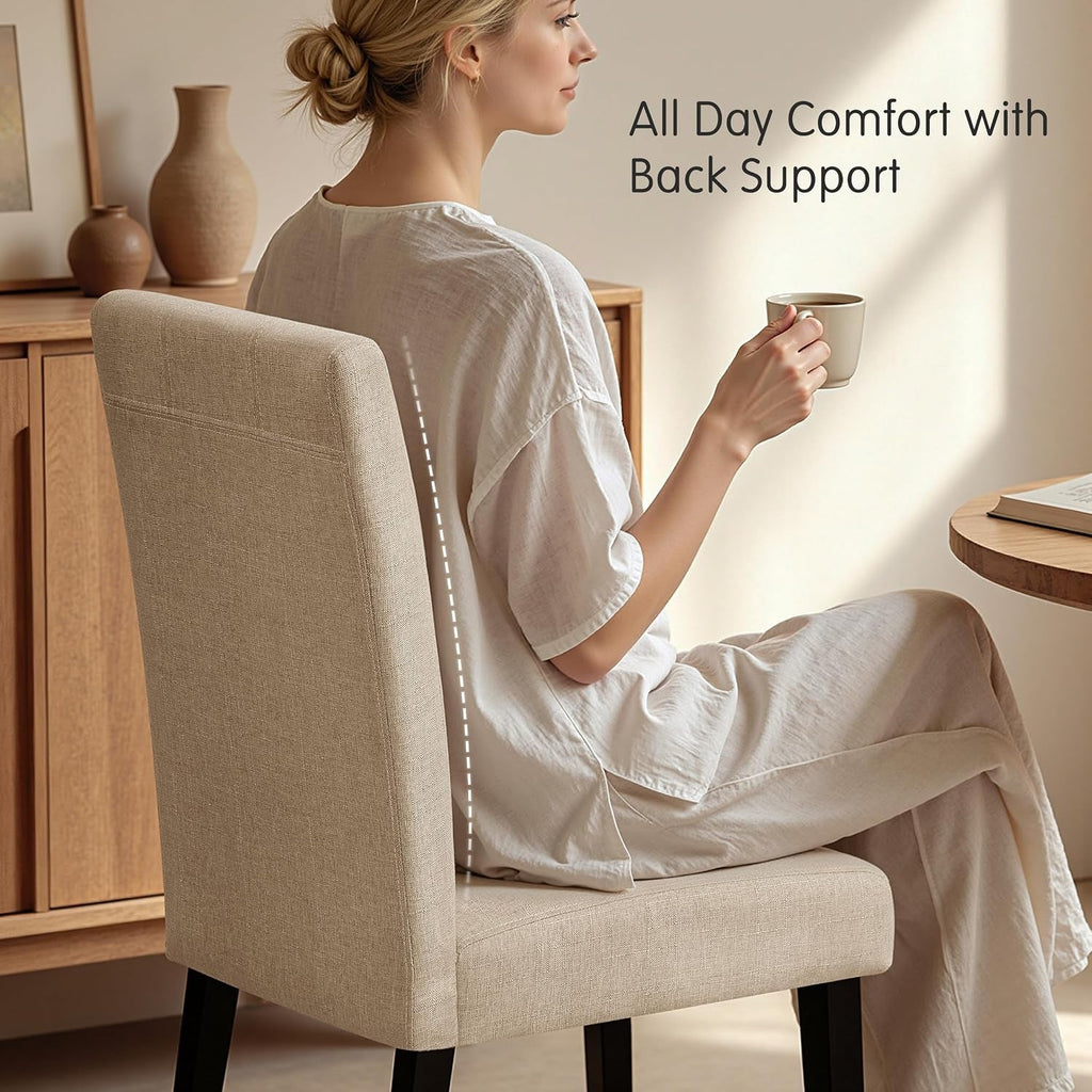 Oatmeal Upholstered Dining Chairs Quartet Solid Wood Legs