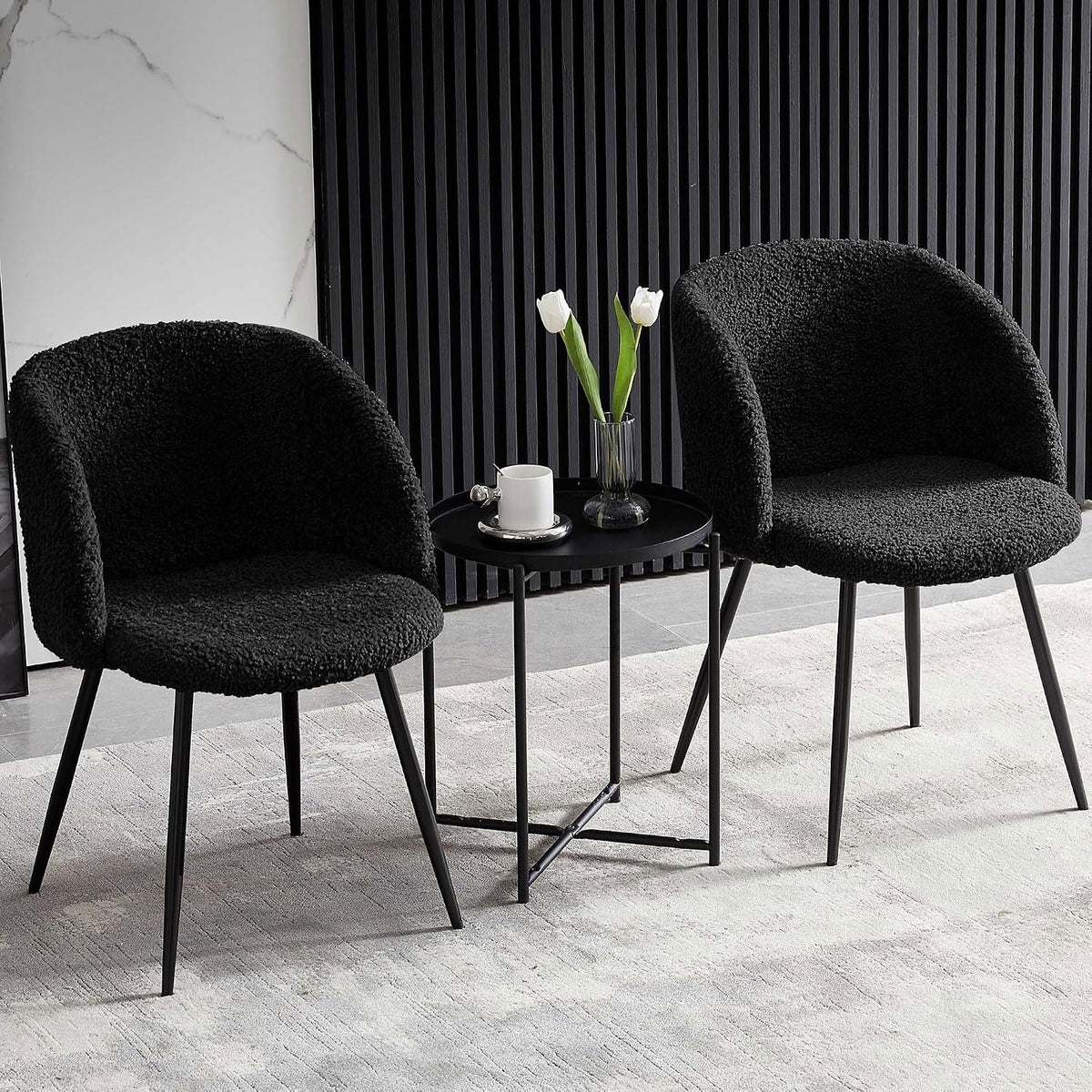 Black Sherpa Upholstered Barrelback Dining Chair Pair