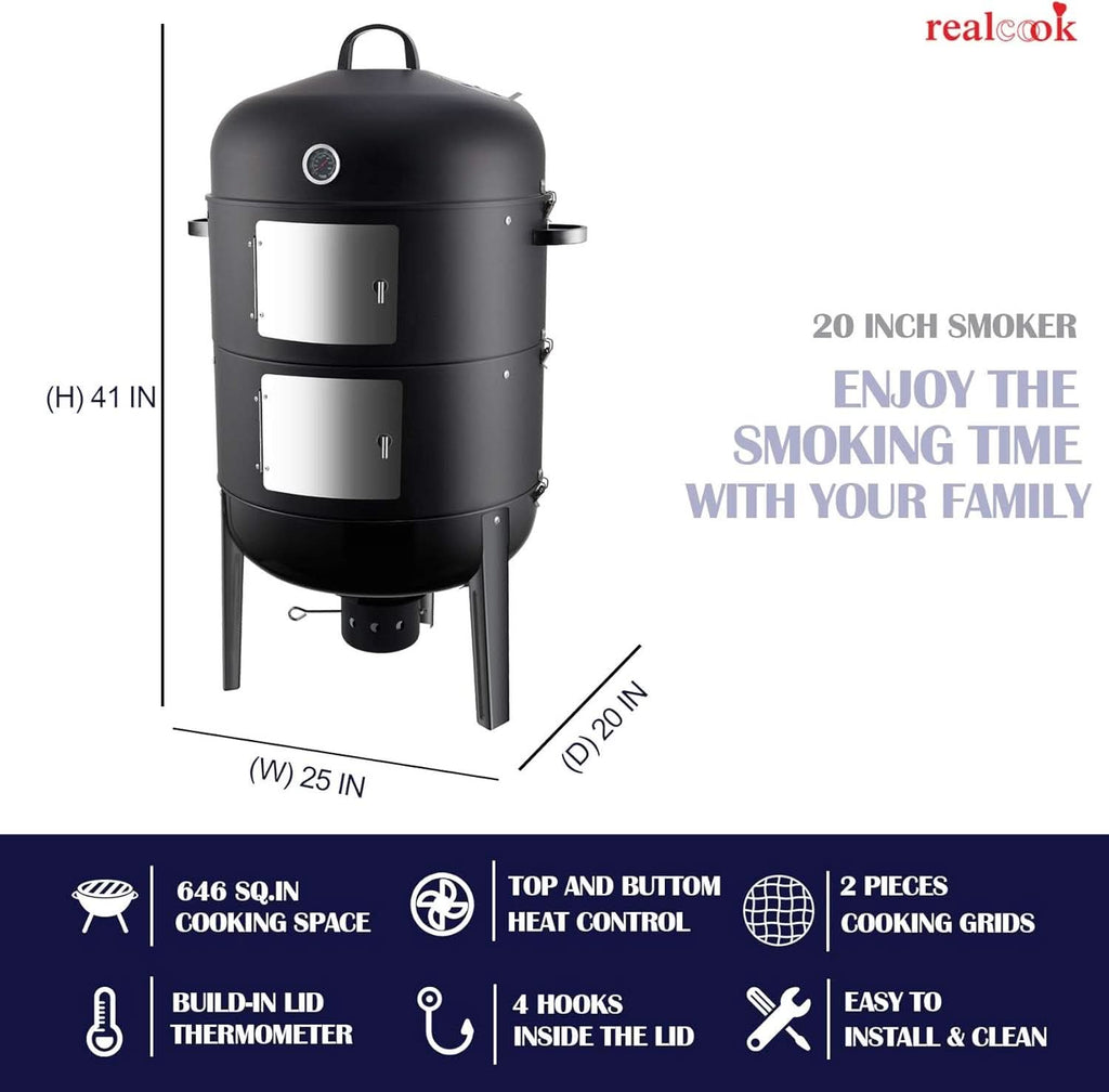 20 Inches Charcoal Vertical BBQ Smoker Outdoor Cooking