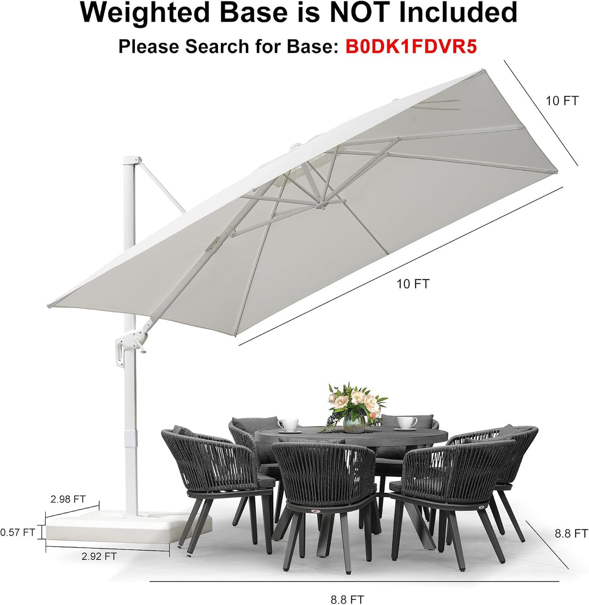 10-Foot Cantilever Patio Umbrella With UV-Resistant Fabric