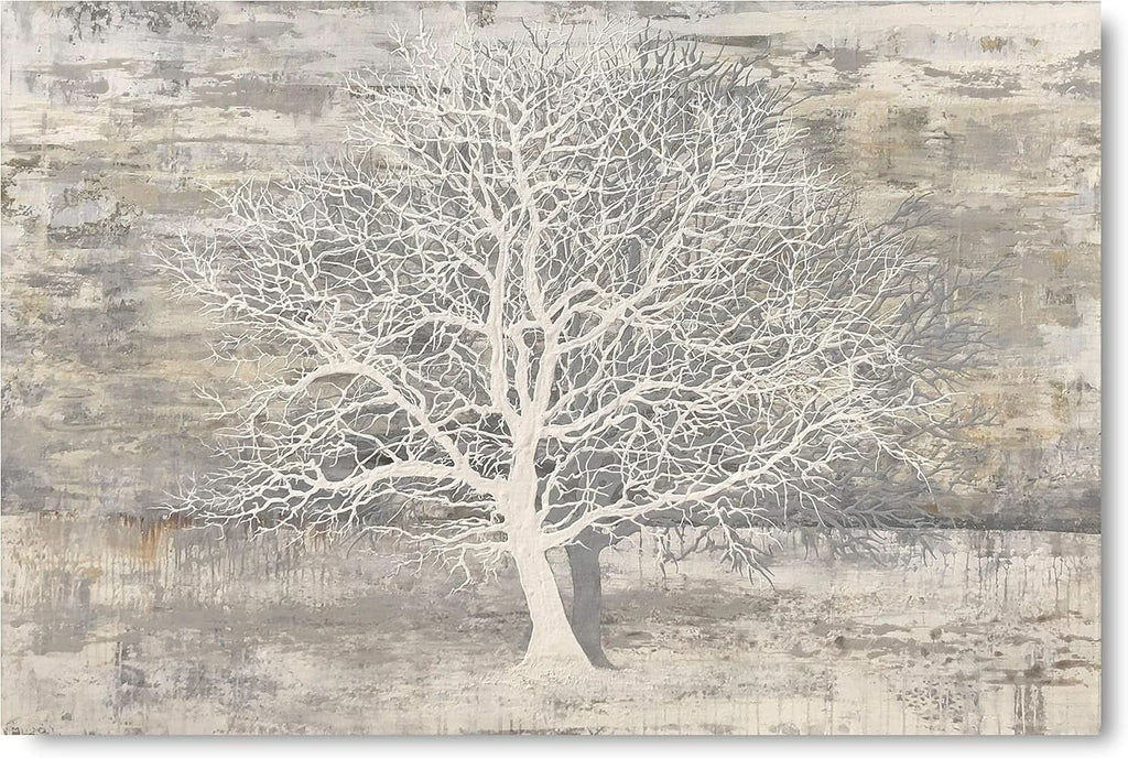 Tree Of Life Handcrafted Charcoal Grey Textured Canvas