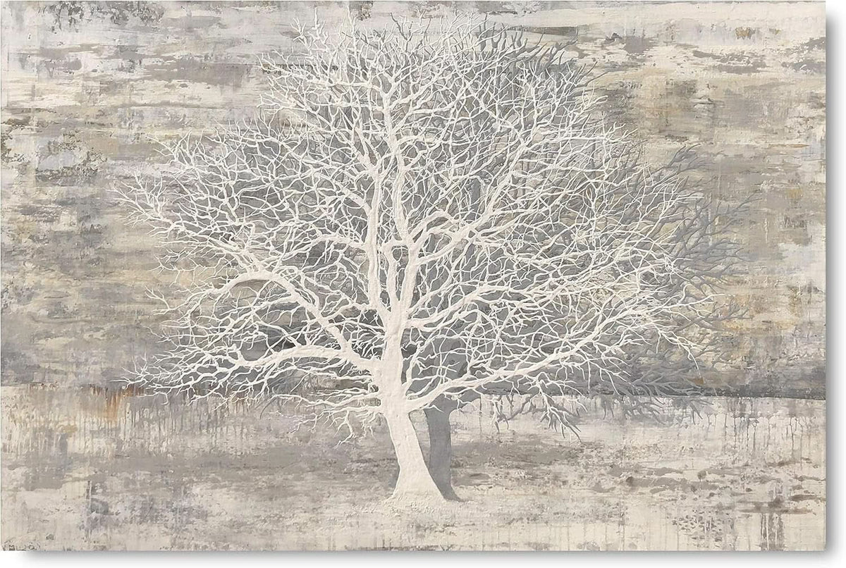 Tree Of Life Handcrafted Charcoal Grey Textured Canvas