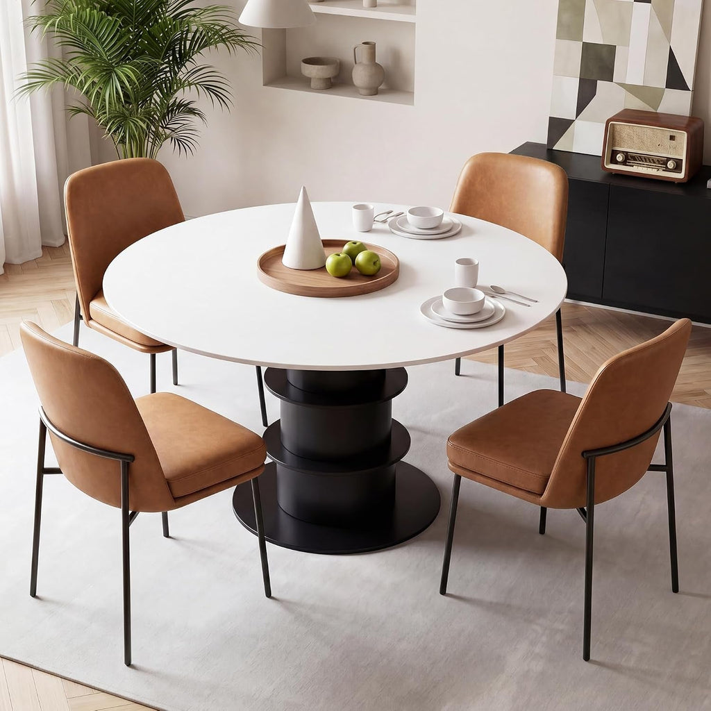 Brown Upholstered Dining Chairs Four-Piece Set Metal-Legged