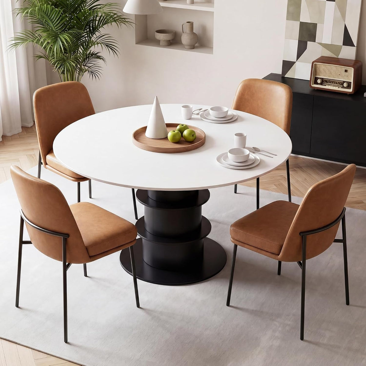 Brown Upholstered Dining Chairs Four-Piece Set Metal-Legged