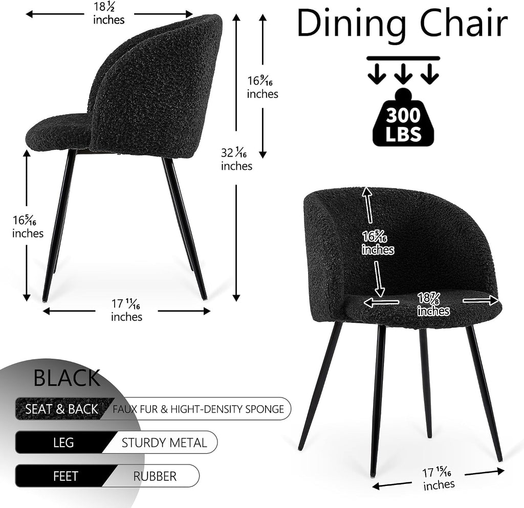 Black Sherpa Upholstered Barrelback Dining Chair Pair
