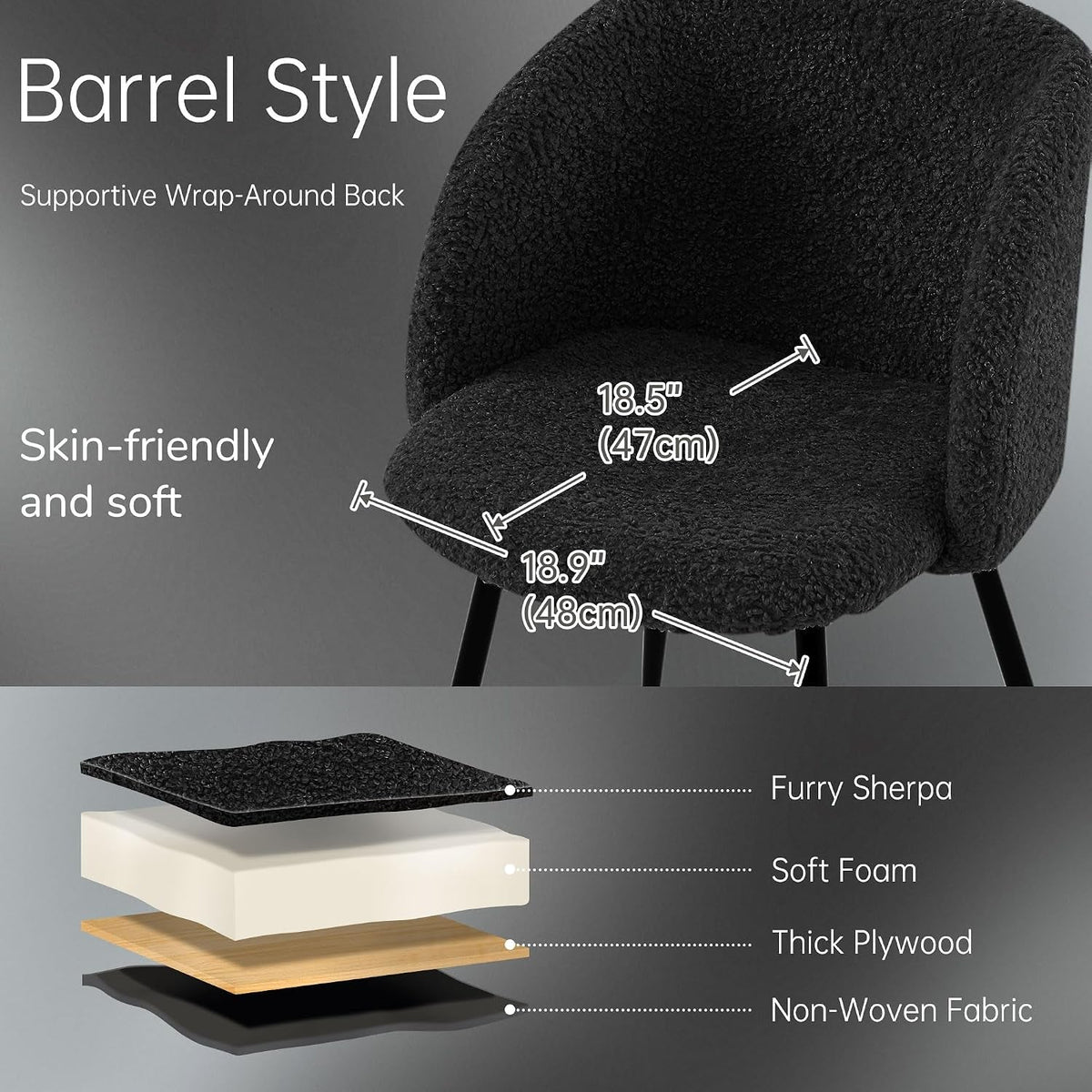 Black Sherpa Upholstered Barrelback Dining Chair Pair