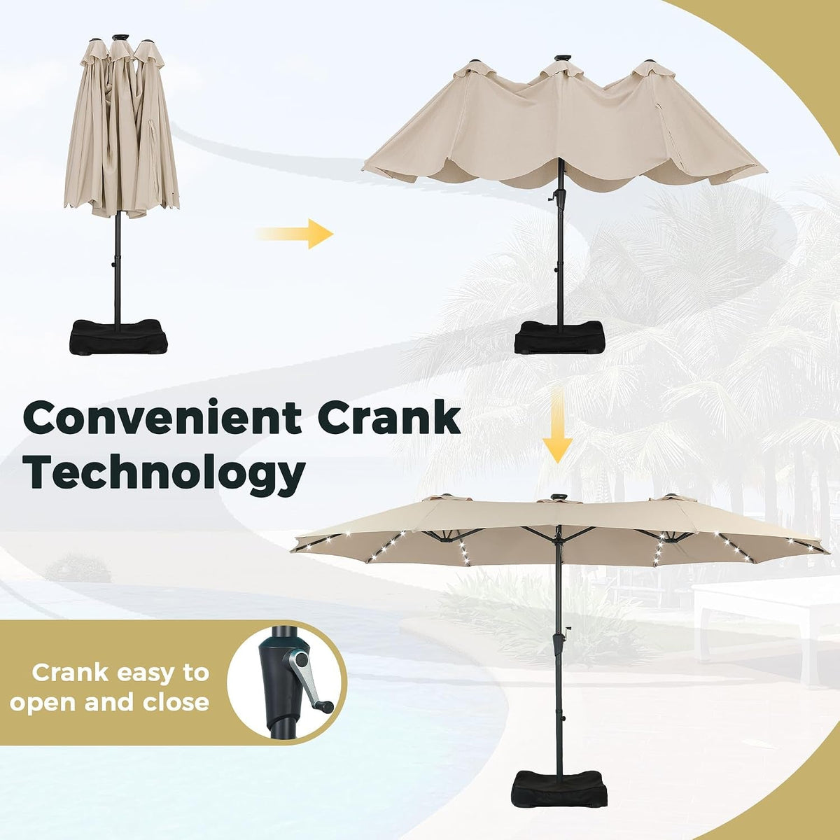 15Foot Double Sided Rectangular Patio Solar Umbrella