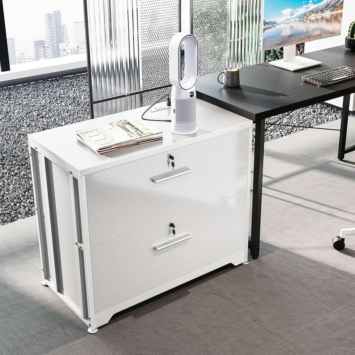 Lockable File Cabinet With Charging Station For Home Office