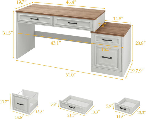 61 Inch Distressed Farmhouse Computer Desk Storage