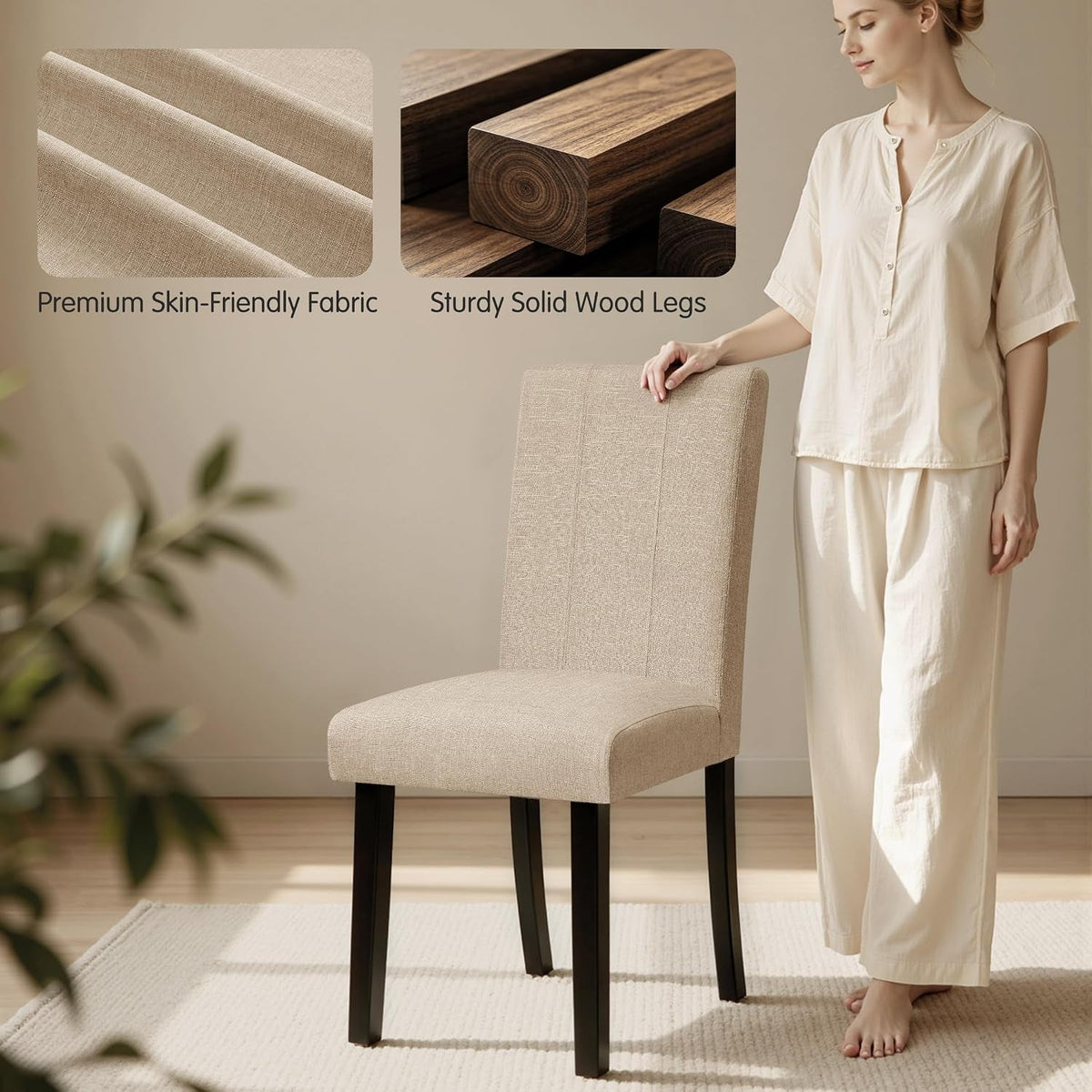 Oatmeal Upholstered Dining Chairs Quartet Solid Wood Legs