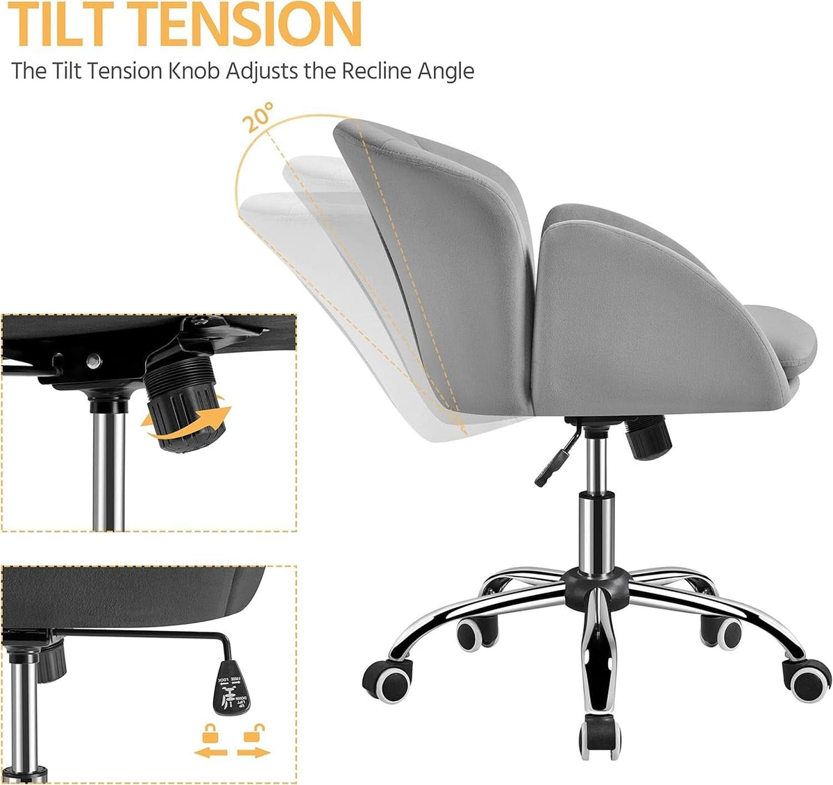 Velvet Desk Chair Armrests Light Gray Modern Office Chair