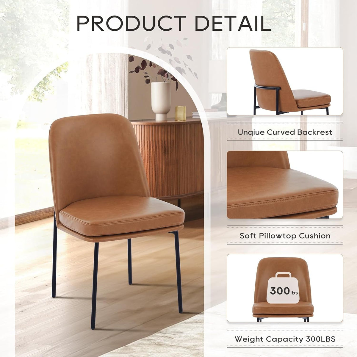 Brown Upholstered Dining Chairs Four-Piece Set Metal-Legged