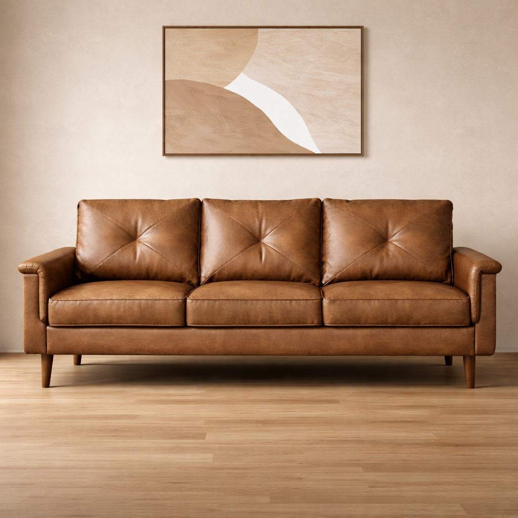 71.6" Mid Century Modern 3 Seat Sofa with 47" Oval Fluted Coffee Table Living Room Set Walnut