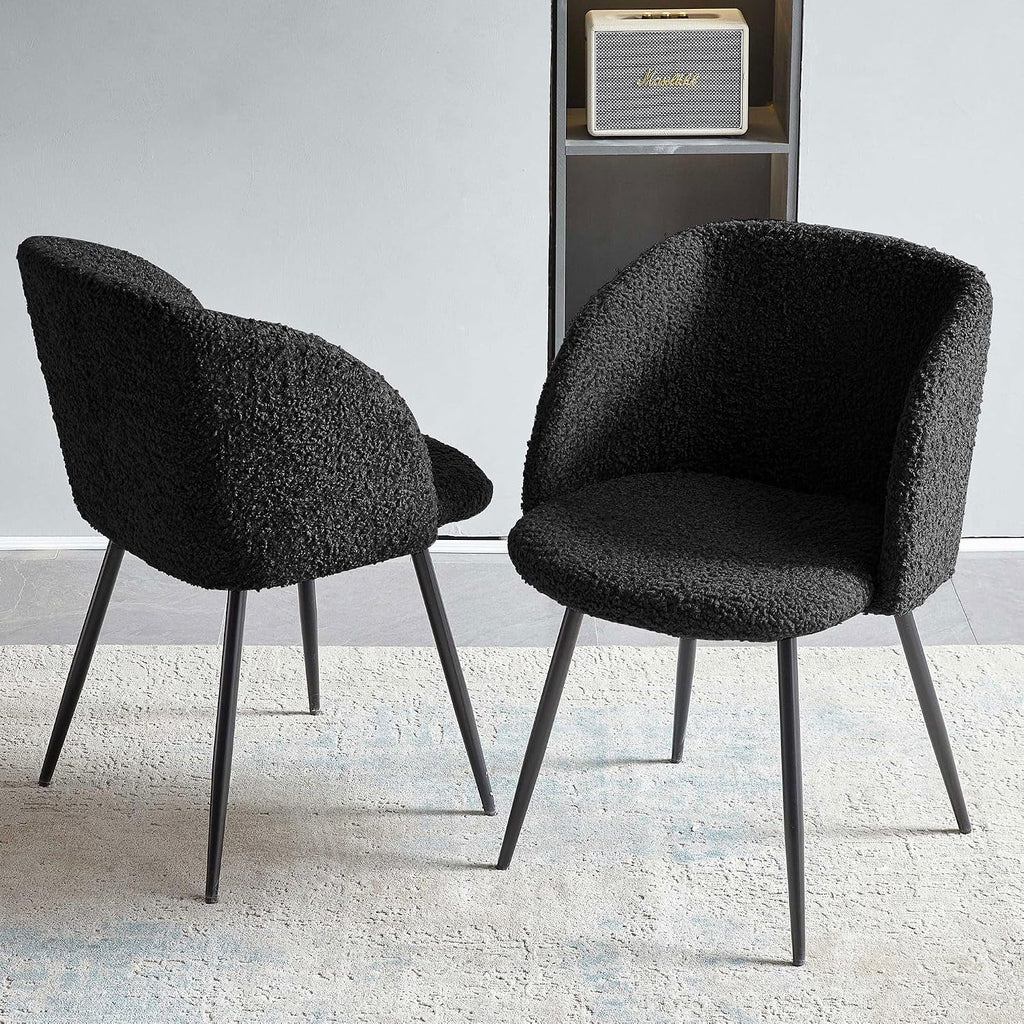 Black Sherpa Upholstered Barrelback Dining Chair Pair