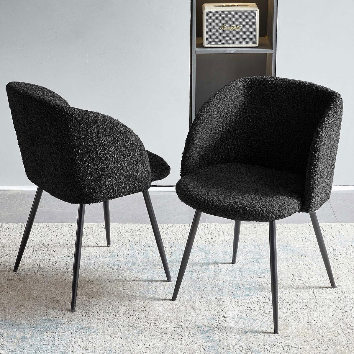 Black Sherpa Upholstered Barrelback Dining Chair Pair