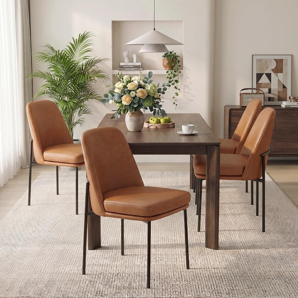 Brown Upholstered Dining Chairs Four-Piece Set Metal-Legged