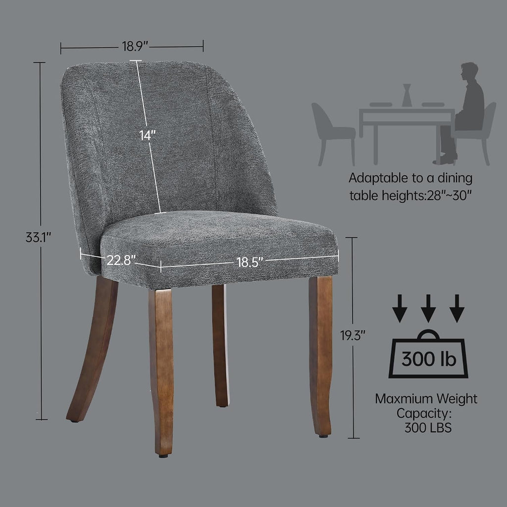 Grey Chenille Upholstered Wooden Dining Chairs Set
