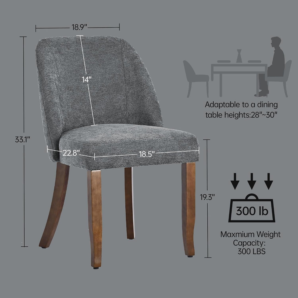 Grey Chenille Upholstered Wooden Dining Chairs Set