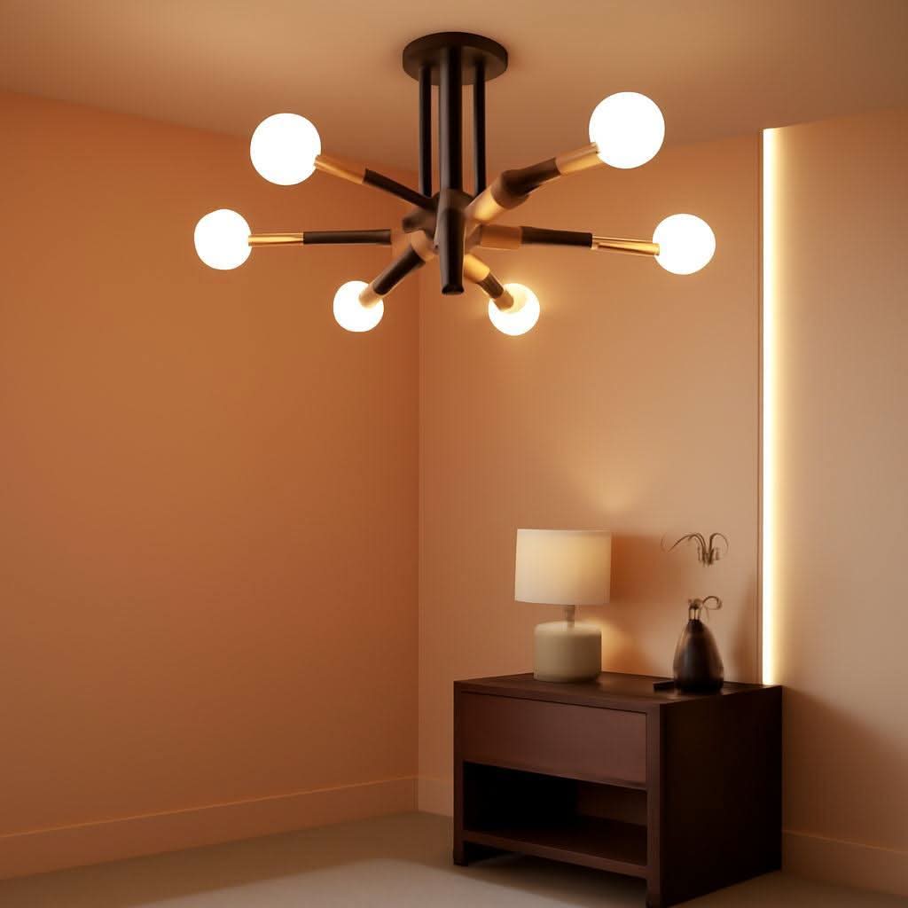 Modern Sputnik Chandelier Ceiling Light 6 Lights Black