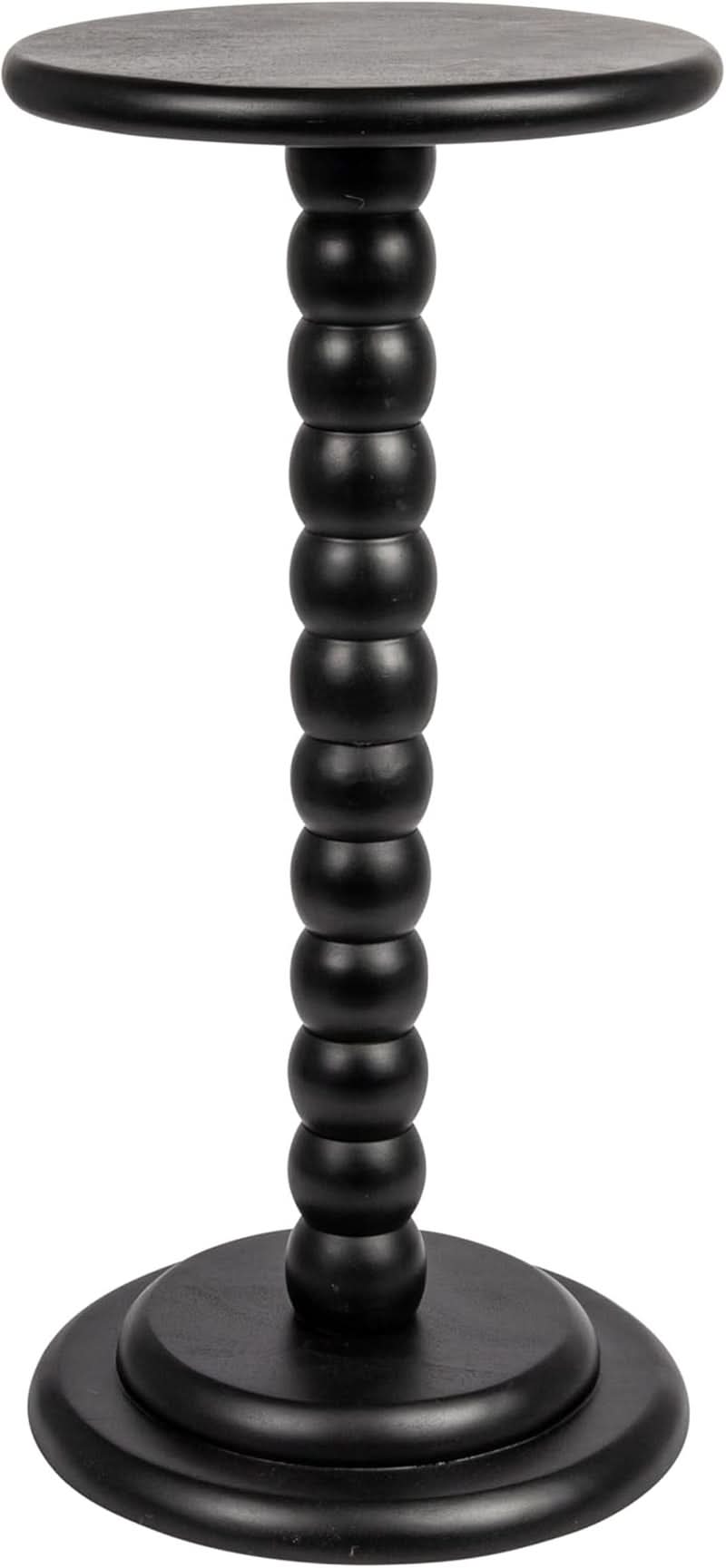 Charcoal Black Round Solid Walnut Pedestal End Table
