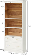White Freestanding 72 Inch Bookcase With File Cabinet