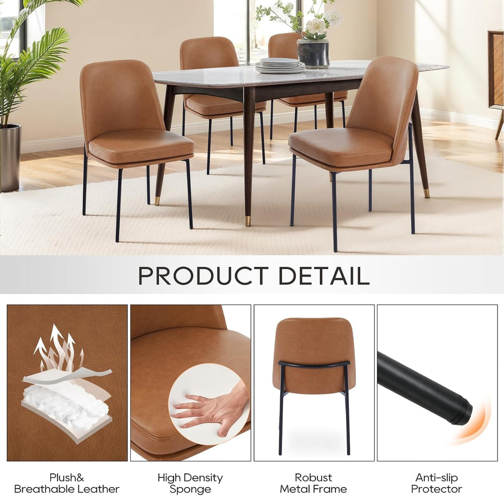 Brown Upholstered Dining Chairs Four-Piece Set Metal-Legged