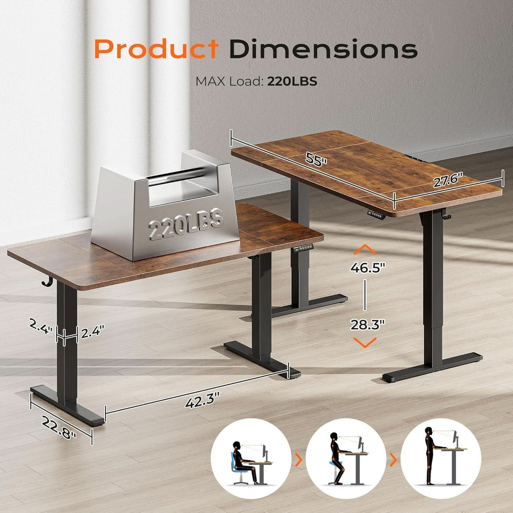 Large Electric Standing Desk Adjustable Height with Hooks